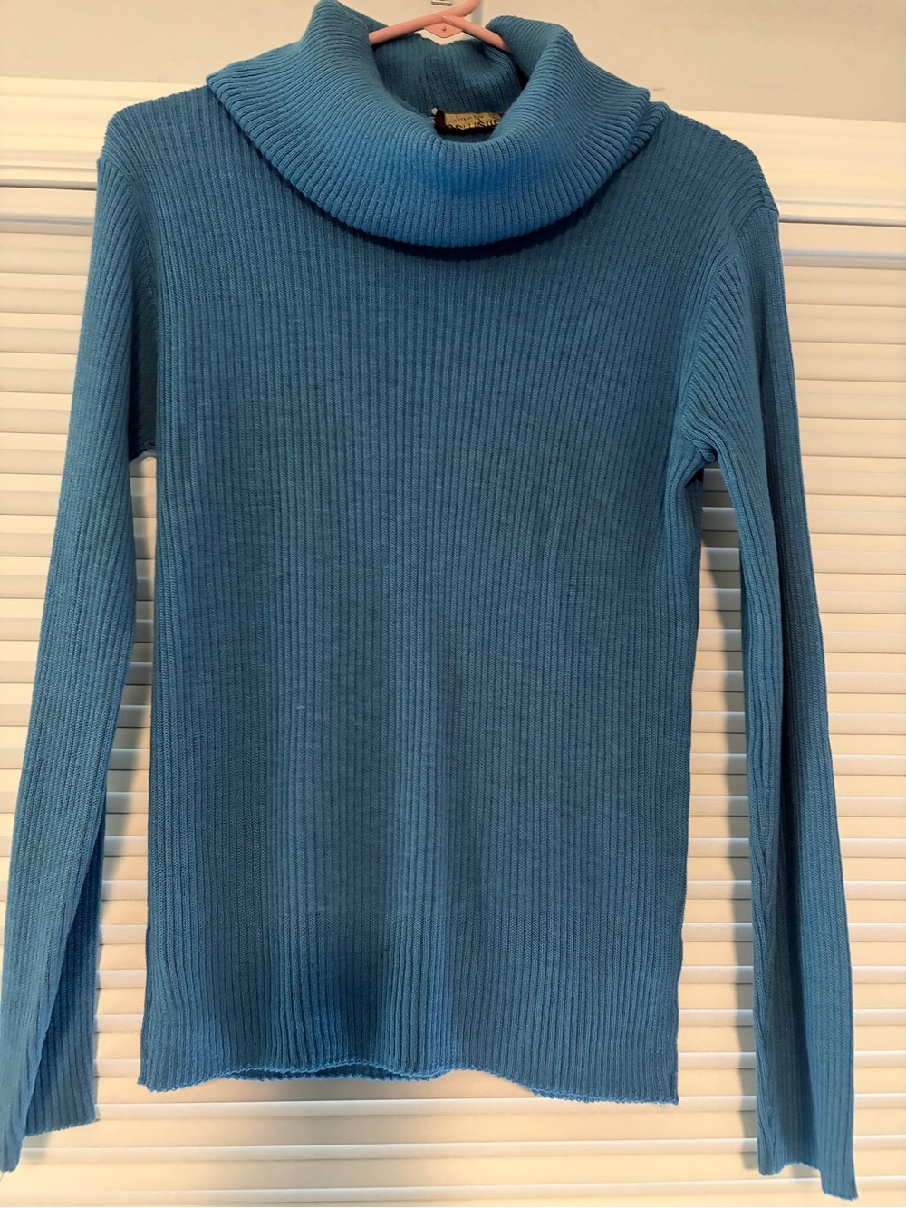 Cozy Ribbed Cowl Neck Sweater - Blue